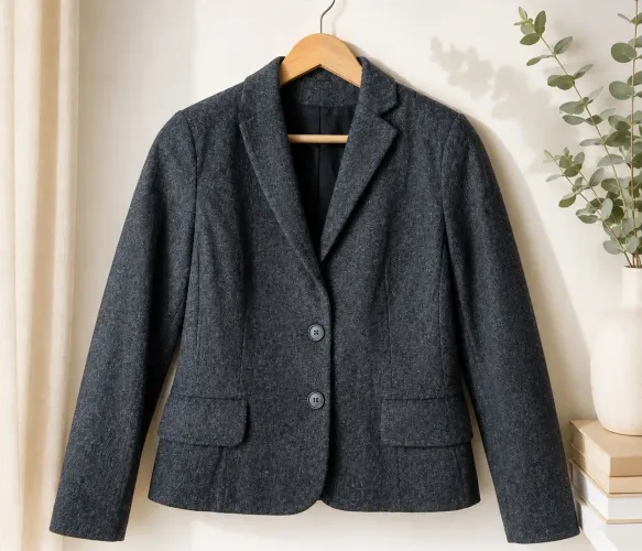 Blazer feminino de lã cinza