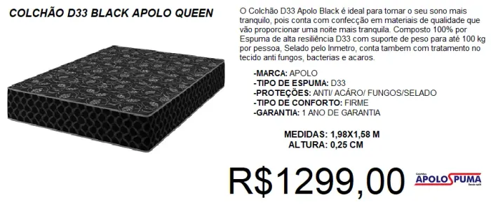 COLCHÃO- D33 - BLACK - COMPRE HOJE E RECEBA EM ATÉ 72 HORAS