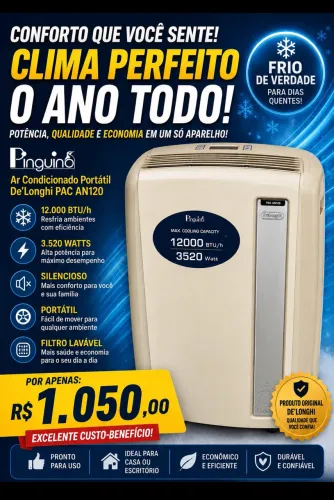 Modelo: De'Longhi PAC AN120 Capacidade de Refrigeração: 12.000 BTU/h (3520 Watt)