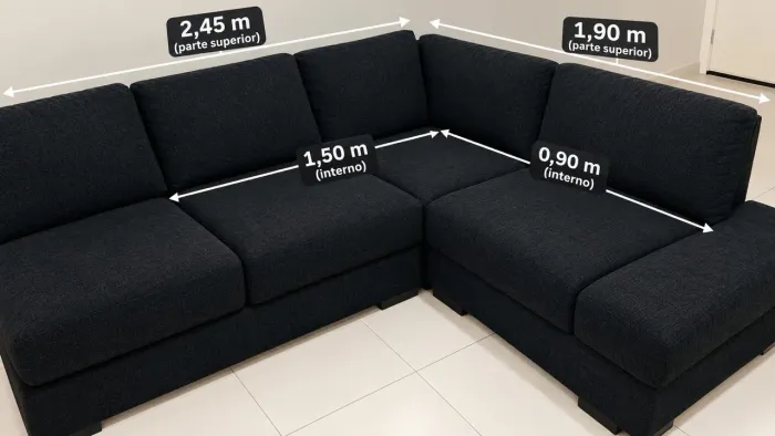 Sofá de Canto 4 Lugares Preto - Suede - Em Bom Estado