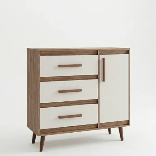 Cômoda Sapateira 3 Gavetas 1 Porta MDP Pés Retrô 95x92x38cm Savana Off White