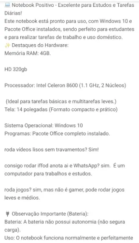 Notebook Positivo - Usado
