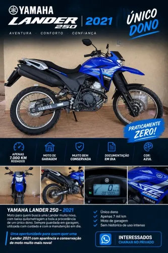 Yamaha Lander 250 2021 Azul - Único Dono, Apenas 7.000 km