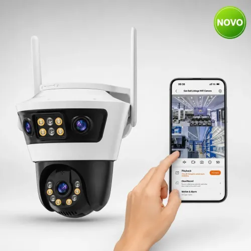 Câmera De Segurança Wi-Fi IP66 PTZ Dupla Lente Visão Noturna Full Color Externa Nova
