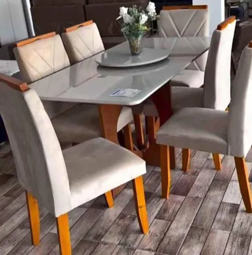 MARAVILHOSA MESA MADRI 1.60×80 TAMPO COM VIDRO 6 CADEIRAS MACIÇA