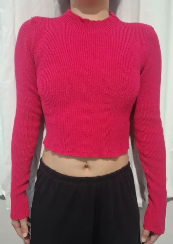 blusa cropped manga longa de tricot, tam. M