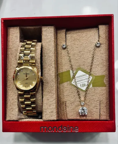 Relógio Mondaine Feminino Original 32871LPMKDE1 + Colar - Novo