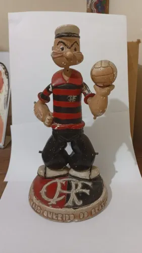 Raridade: Estatueta Charge "Popeye do Flamengo" em Gesso Policromado
