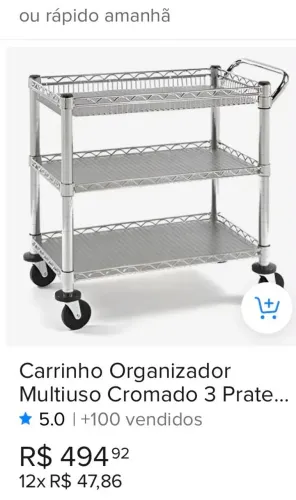 CARRINHO ORGANIZADOR MULTIUSO CROMADO