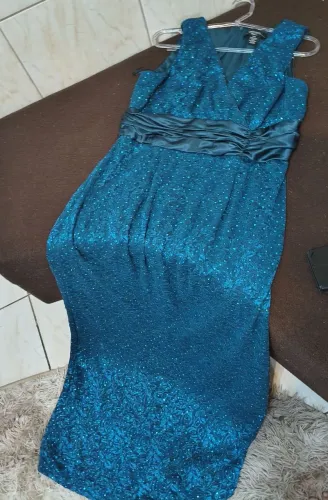 Vestido de Festa Longo Azul Petróleo