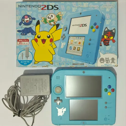 Nintendo 2Ds Pokémon Sun & Moon edição limitada console + caixa + carregador