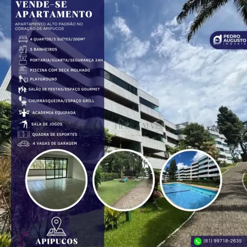 Apto: 200m², 4 Qts, 3 suítes, com lazer completo no coração de Apipucos!