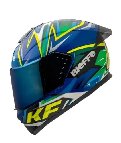 Capacete Esportivo Bieffe B12 Azul Metálico Com Verde Desenho Premium