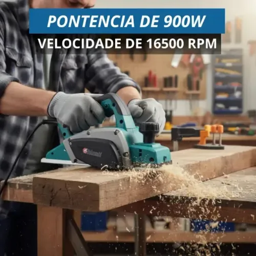 Plaina Elétrica Profissional 900W - Lâmina Dupla, Alto Desempenho 16.500 RPM, Corte rápido