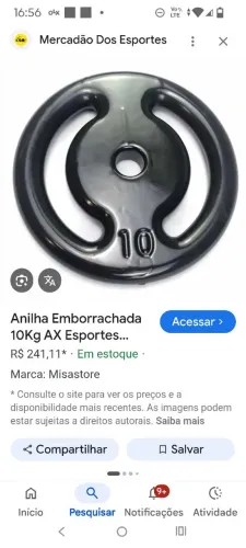 Anilha emborrachada 10 kg preta.