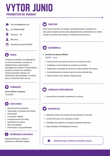 Vaga para Promotor de Venda