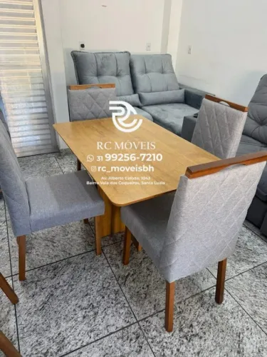 Mesa de jantar 1,20x0,80 tampo Amadeirado + 4 Cadeiras Madeira maciça | Entrega Rapida