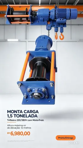 Guincho monta carga p/ 1.5 ton pronta entrega