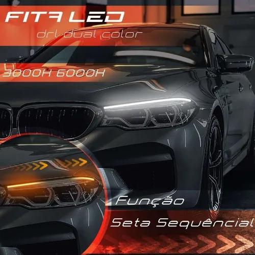 Fita LED Drl Dual Color Universal 45cm  Farol C/ Função Seta Sequencial - Shocklight