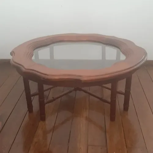 Mesa de Centro de Madeira (Mogno) e de Vidro