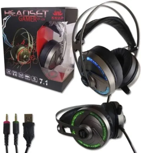 Fone de Ouvido Para Jogo Headset Gamer 7.1 Pc Ps4 Xbox Celular Com Led Knup KP- 434 Novo