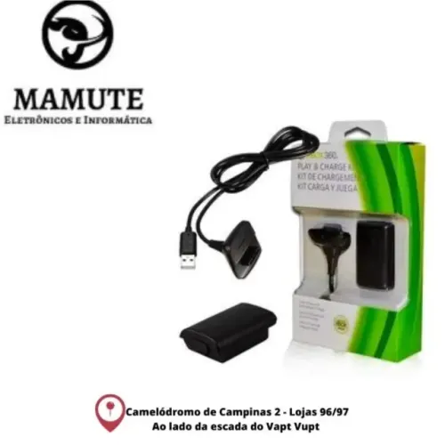 Kit 1 Bateria P/ Controle Xbox 360 + 1 Cabo Carregador 1.4m