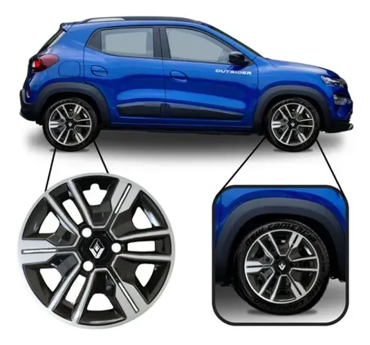 Jogo Calota Aro 14 Preto Prata Kwid Outsider 2023