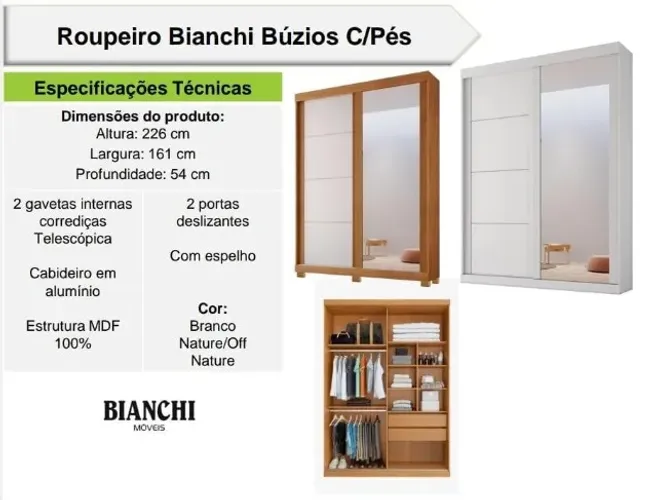 guarda roupa de solteiro MDF bianchi