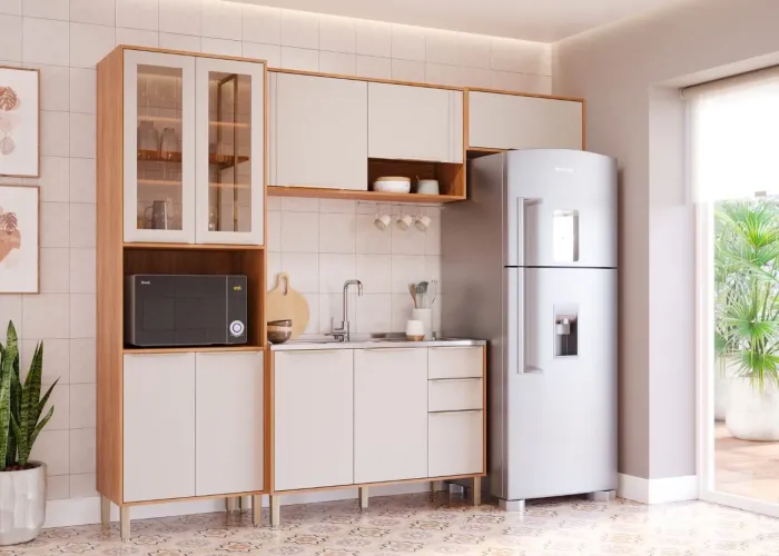 Armário de Cozinha com portas de vidro reflecta 100%MDF com entrega e Montagem Grátis 