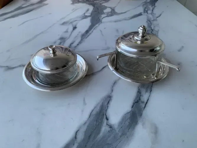 Conjunto cristaleira espessurada a prata WOLFF para caviar