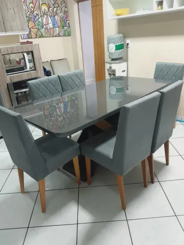 Mesa de Jantar 6 Lugares tampo de vidro 180x90