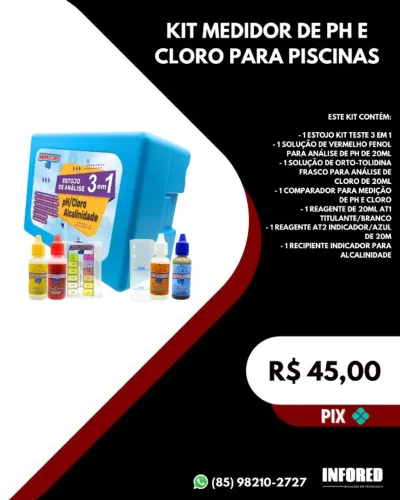 Kit medidor de PH e cloro para piscinas