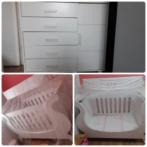 Berco/cama + cômoda + kit berço ursinha