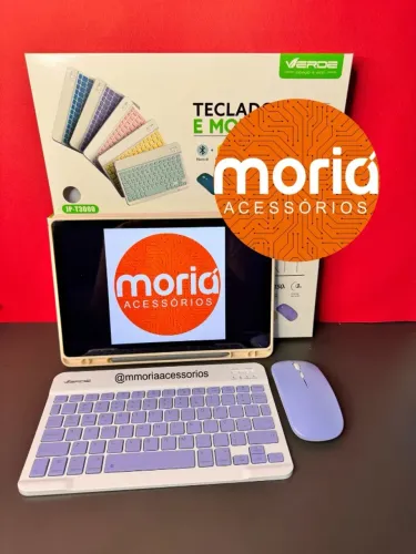 Kit Teclado e Mouse Bluetooth Sem Fio Tablet, Celular e IPad