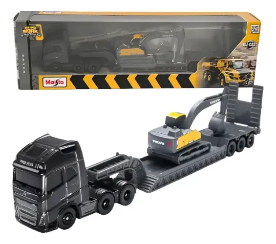 Miniatura Volvo FH16 Big Hauler com escavadeira Volvo