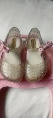 Sandália Mini Melissa Rosa Glitter com Laço