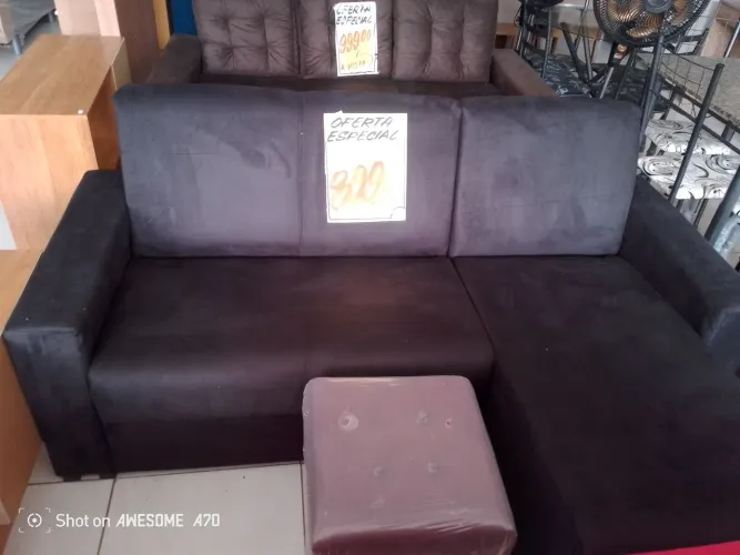 Sofá com chaise 3 lugares Paris preto entrega grátis
