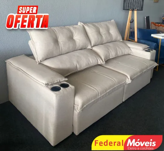 Sofá Retrátil e Reclinável Linho D33 2,25m Linha Premium 