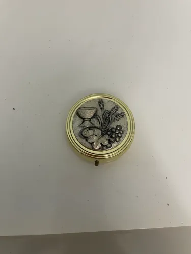 Teca Eucarística / Porta-Hóstia e Porta-Terço em Metal Dourado