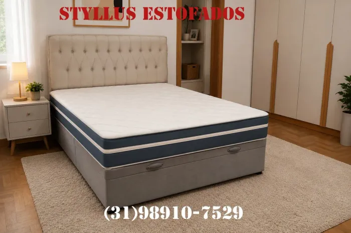 Cama box baú casal com colchão de casal de molas ensacadas