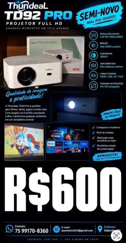 Projetor Td92pro usado em estado de novo