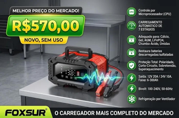 Carregador de bateria FOXSUR 12V/20Ah - 24V/10Ah