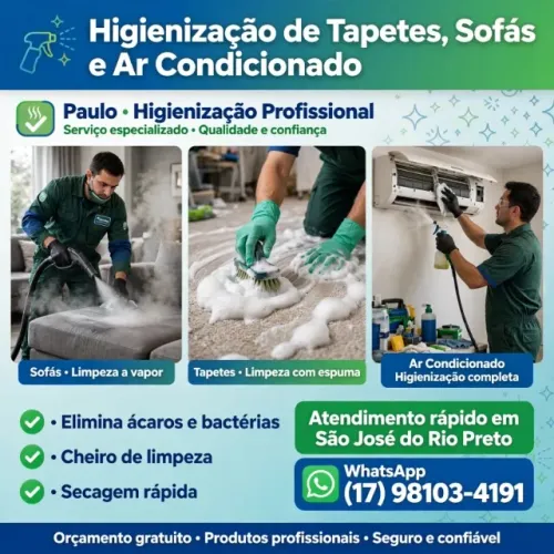 Higienização a partir de 150,00 para ar condicionado e tapetes orçamento sem compromisso