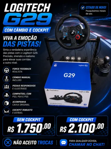 Volante Logitech G29 PC/PS4/PS5 - C/ CÂMBIO E COCKPIT