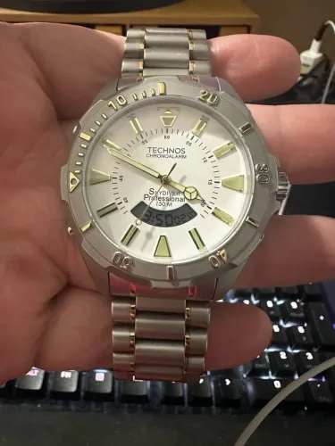 Relógio Technos Skydiver Prata Dourado Masculino