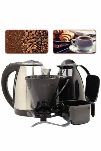 Kit Café Prático Chaleira Inox + Garrafa Térmica Filtro Pre
