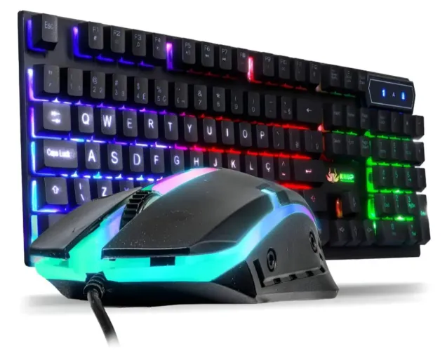 Kit Gamer Teclado Semi Mecânico + Mouse Usb Led Rgb Pc Note