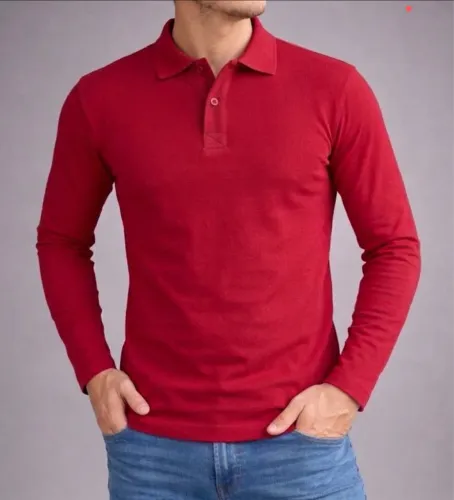 Camisa Polo Suedine Longa Vermelha