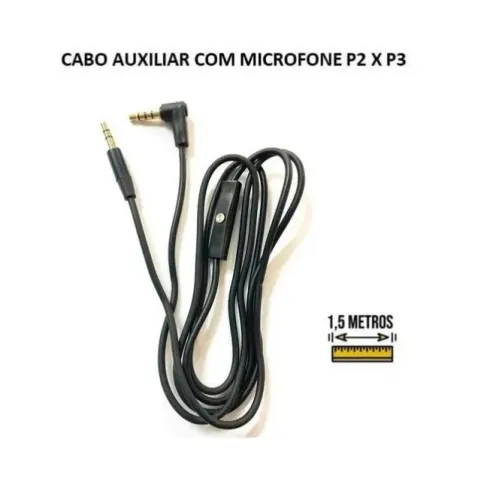 Cabo Auxiliar P2 1,5m Com Microfone para Fone de Ouvido