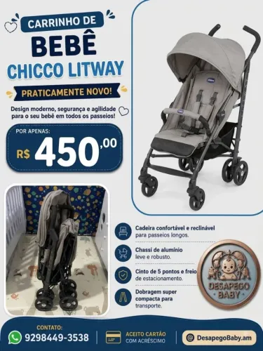 ? Carrinho de Bebê Chicco Litway - Praticamente Novo!